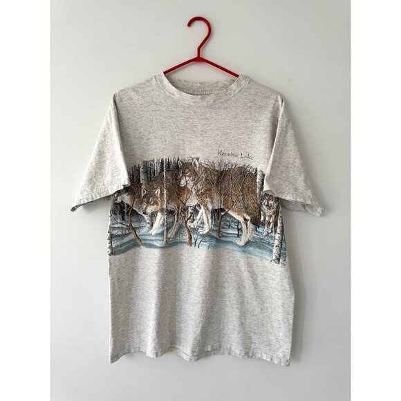 90s vintage grey wolf pack animal nature canada graphic short sleeved tee shirt - Picture 8 of 9